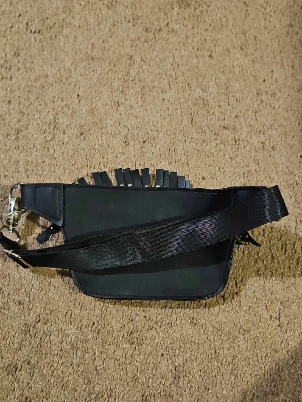 Fringe Studded Little Girls Black Faux Leather Waist Bag